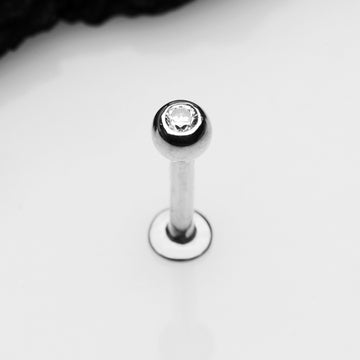 Detail View 1 of 14 Karat White Gold Gem Ball Top Flat Back Stud Labret-Clear Gem